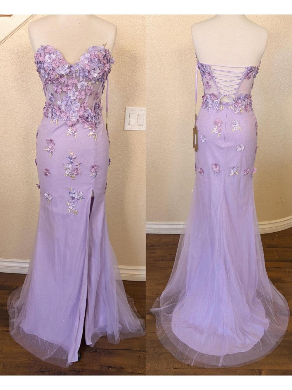 Lilac Floral Strapless Sweetheart Neck Corset Prom Formal Evening Dress 0 - Picture 3 of 5